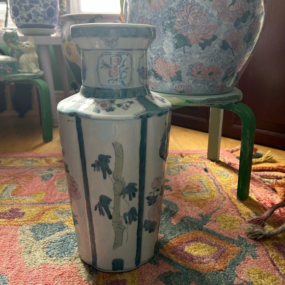 Vintage Asian Vase Decorative Ceramic Oriental Pot Peacock and Poppy Pattern 14" - Picture 8 of 16